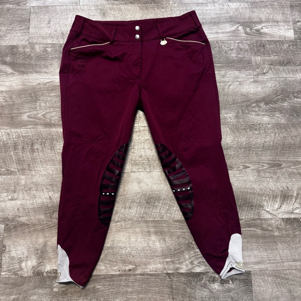 GHM George H Morris Add Back Silicone Knee Patch Riding Breeches Plum Womens 33